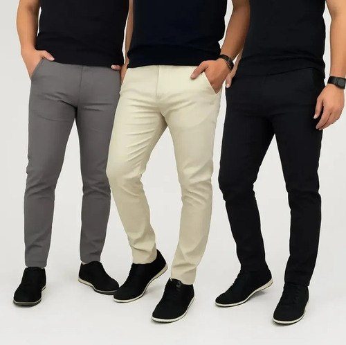 Kit 3 Calças Masculina Sarja Preto/cinza/areia Sport Fino