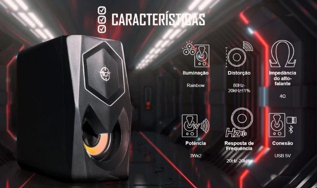 Caixa de Som TGT Sentry, Rainbow, 2x3W RMS, Preto