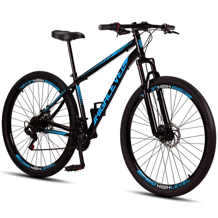 Bicicleta Aro 29 Highlevel Aço Carbono Freios a Disco Suspensão Dianteira 21 Marchas