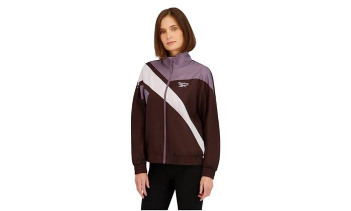 Reebok Jaqueta corta-vento feminina forrada com lã polar, cor trufa, G
