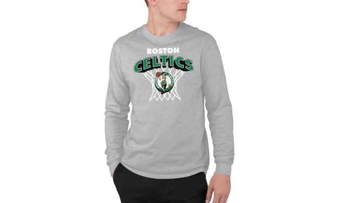 Junk Food Camiseta masculina padrão x NBA - Nothing But Net - oficialmente licenciada adulto manga longa - GG