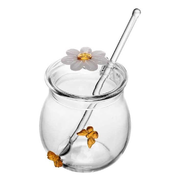 Açucareiro com Colher Wolff Sun Garden Vidro Borossilicato para Servir Açúcar Mesa Posta
