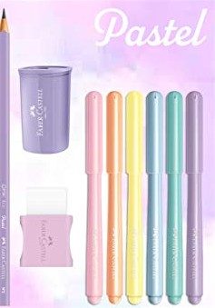 Kit Tons Pastel, Faber-Castell, KIT/PASTEL, Lápis de Cor + Canetinhas + Borracha + Apontador + Grafite