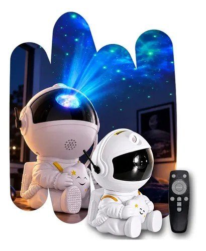 Mini Astronauta Projetor Estrelas Galáxia Luminária Noturna Branco Preto 127/220v