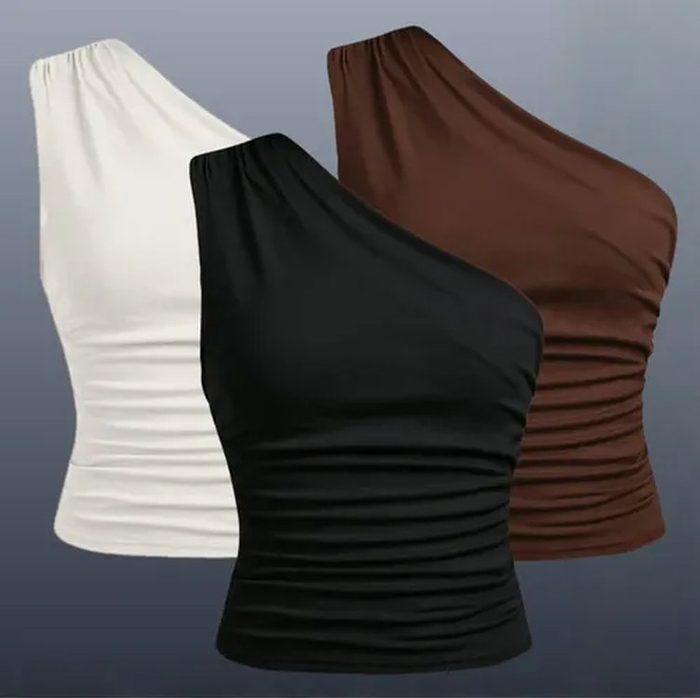 Kit 2 Blusa Feminina Elegante Manga Assimétrica Casual