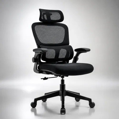 Cadeira Lombar Ergonômica Escritório Apoio Mesh Suporte Cor Preto Malha Nylon Pu