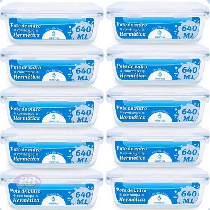 kit potes vidro hermetico 640ml 10 pecas