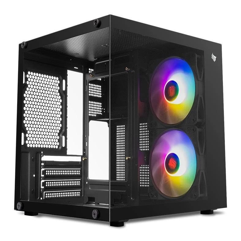 gabinete gamer pichau atom x mini-tower lateral de vidro com 2 fans