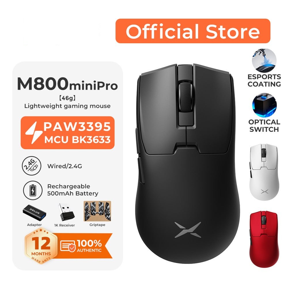 mouse delux m800mini wireless gaming 46g paw3395 1000hz