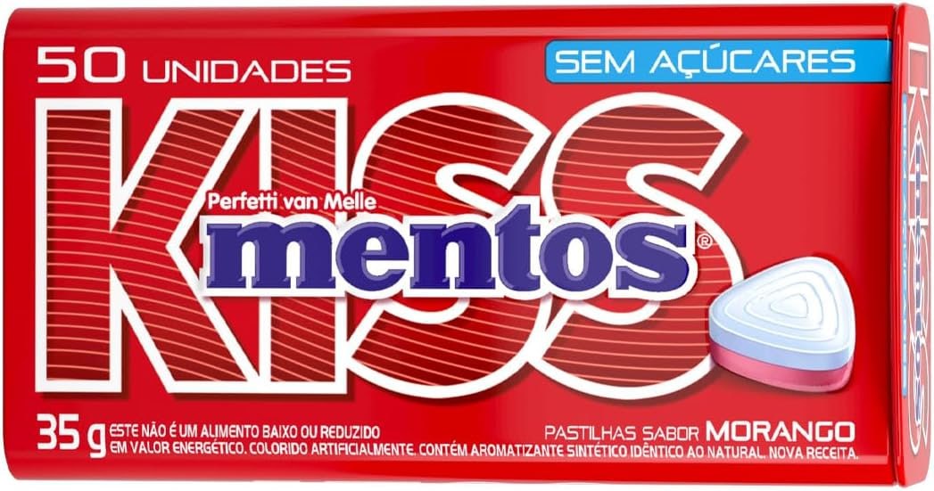 alimentos mentos kiss sem açúcar sabor de morango 35g