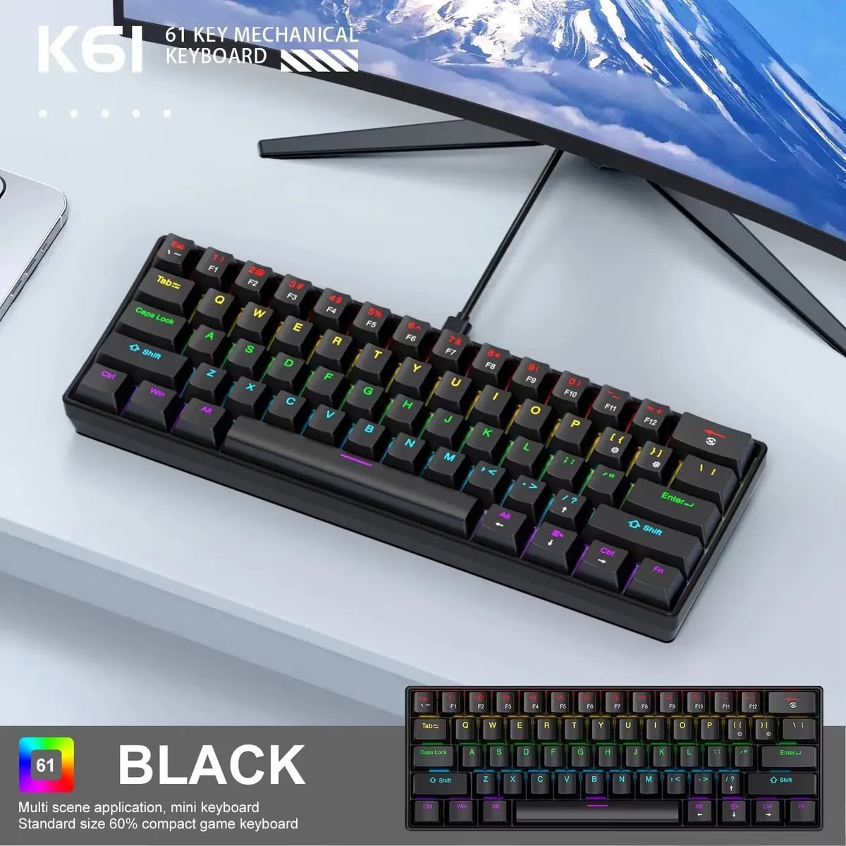 teclados apayado k61 60% rgb com fio