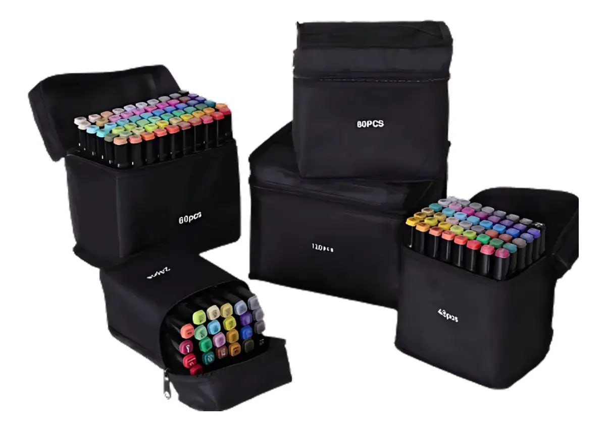 material escolar marca texto kit estojo canetinhas ponta dupla 60 cores