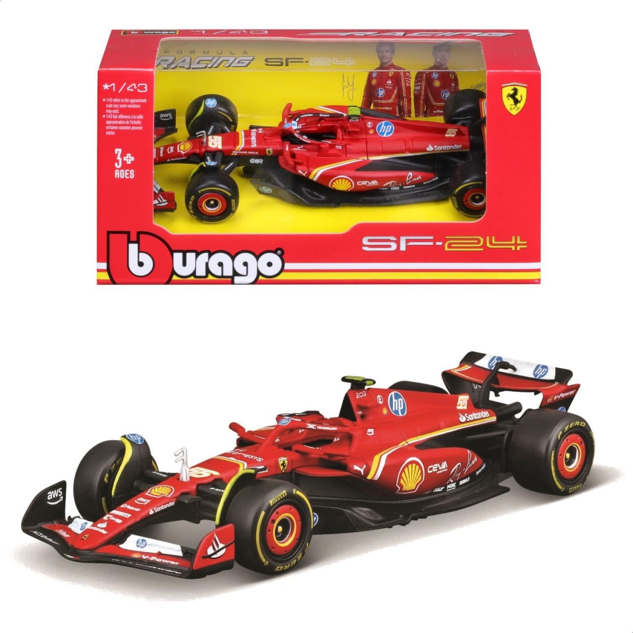 modelo de carro bburago sf-24 1/43 scuderia ferrari f1 team #55 carlos sainz