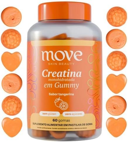 Creatina Gummy Monohidratada Move Skin Beauty Sabor Tangerina 60 Unidades
