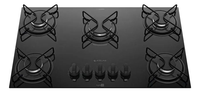 Cooktop 5 Bocas Atlas Agile Up com Mesa De Vidro A Gás Preto Bivolt