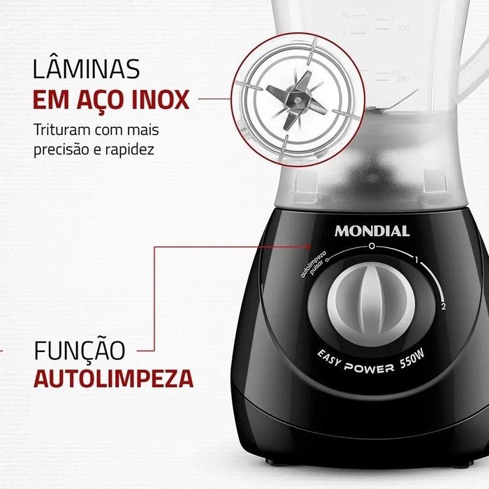 Liquidificador Mondial 1,5L Easy Power 550W L-550-B