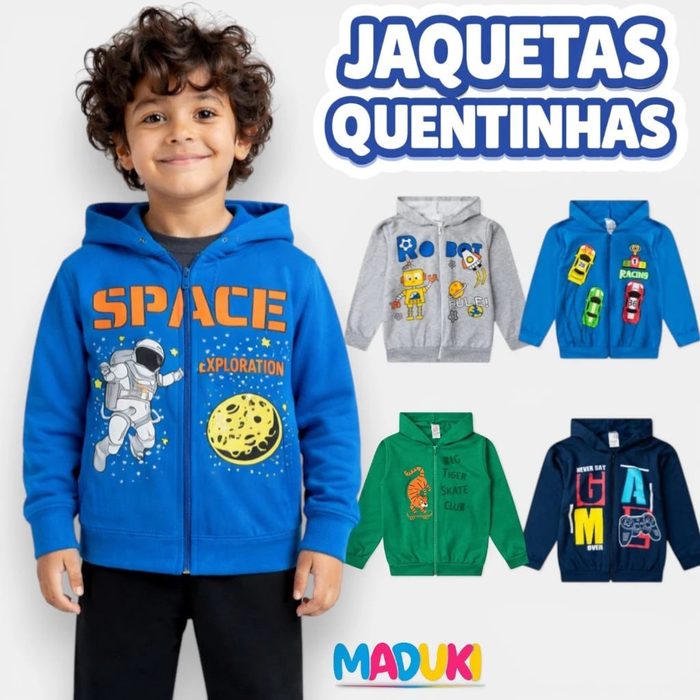 Kit 2 Jaquetas de Moletom Infantil Menino com Zíper e Capuz – Premium