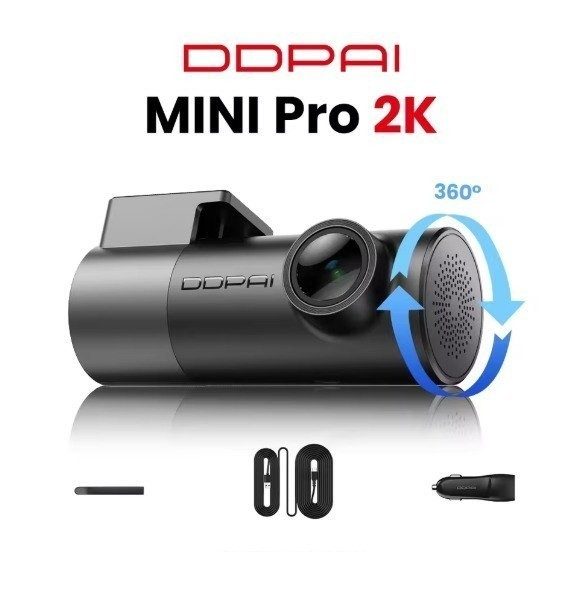 Câmera Veicular DDPAI Mini Pro 2K, 2560x1440P 30 FPS, Rotação 360°, Visão Noturna WDR, Sensor de Colisão, Monitoramento 24 Horas, Acesso por