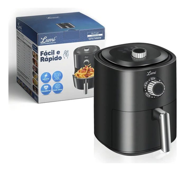 Fritadeira Eletrica Air Fryer Analógico 5,5 Litros 1450w Sem Oleo Facil E Rapido Rfe:7100 LumiGPCR