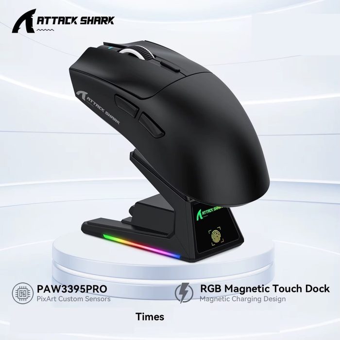 Mouse Attack Shark X1, touchpad RGB, base de carregamento,PAW3395PRO, 40000 DPI, ultraleve 53g , Bluetooth/2.4G/com fio
