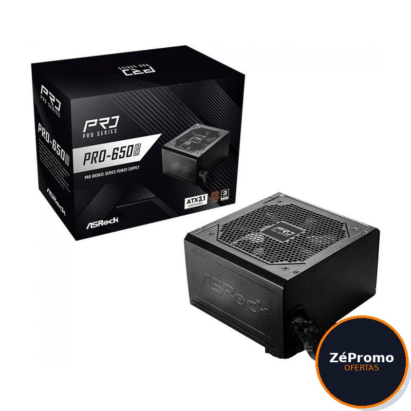 fonte asrock pro 650w 80 plus bronze atx 3.1 pro-650b