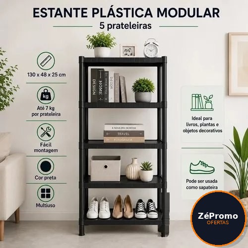 estante/plástico modular marianopole estante plastica modular 5 prateleiras preta