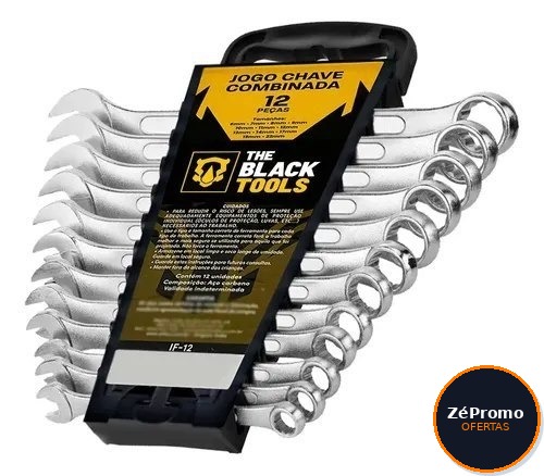 ferramentas the black tools jogo de chave boca e estrela combinada 12 pçs 6-22 mm cromada