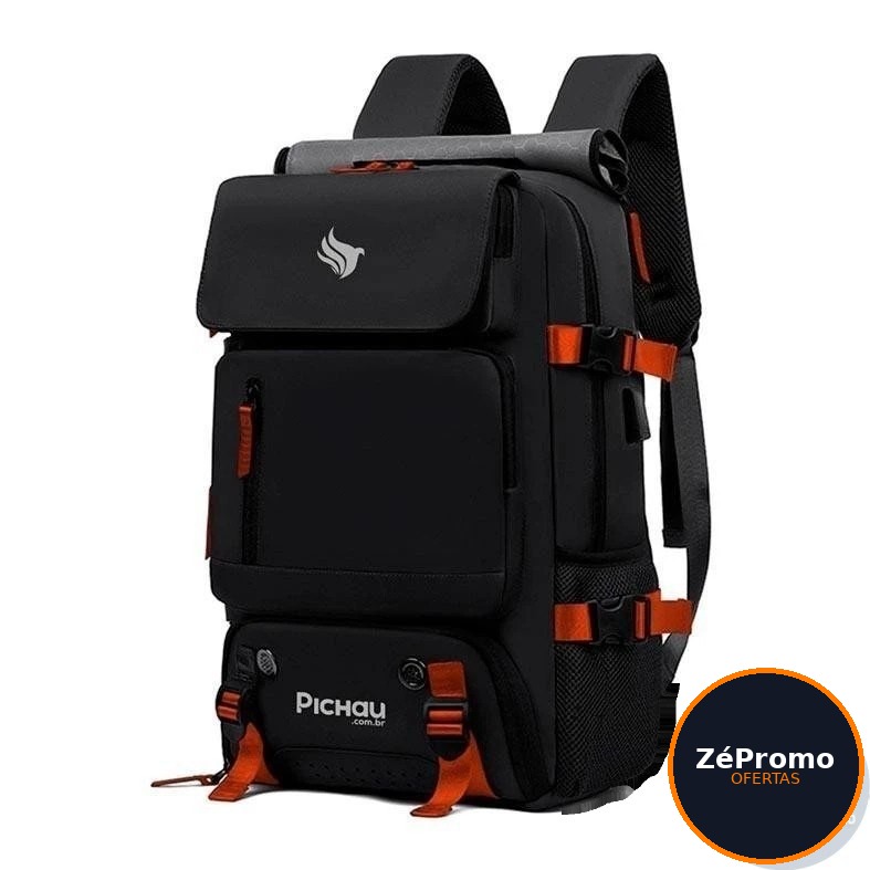 mochila pichau vulcan preto e vermelho