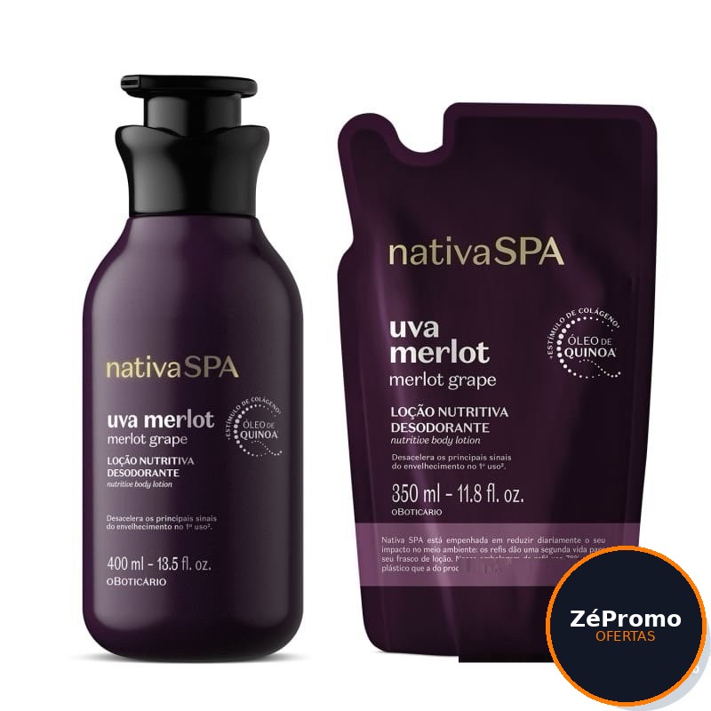 cosméticos o boticário nativa spa uva merlot loção corporal 400ml refil 35