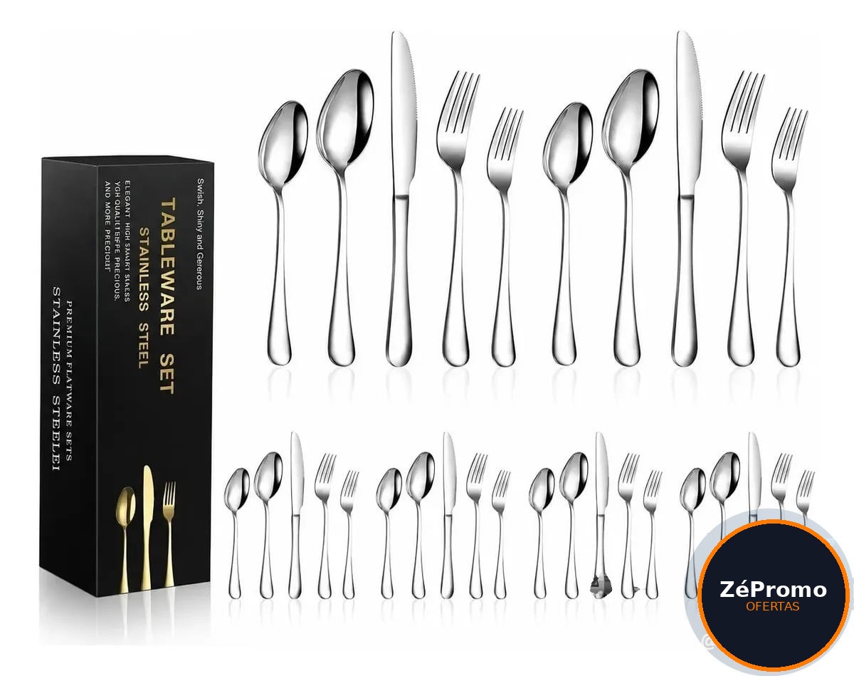 talheres kit jogos de talheres garfo e faca inox 30 peças prateado