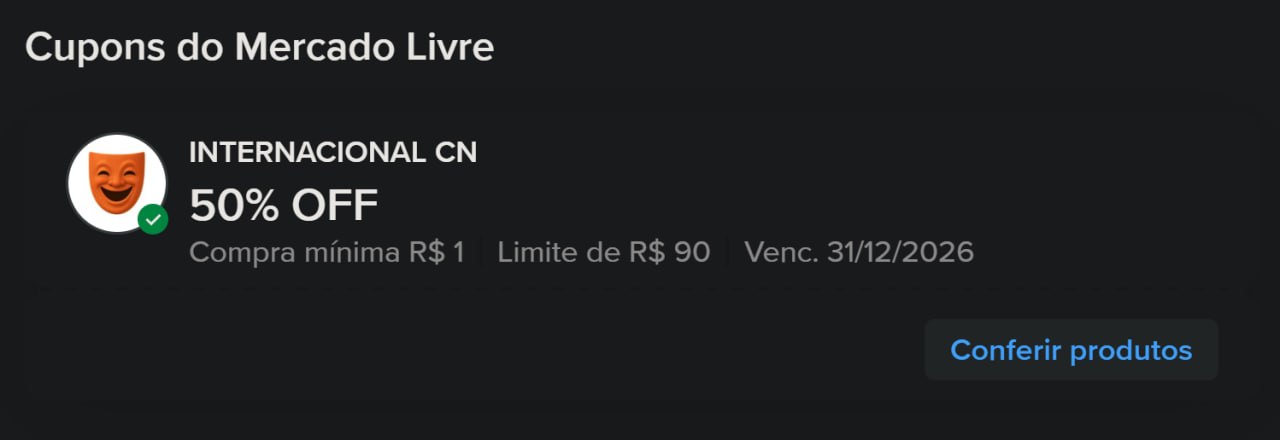 Ainda ativo! Cupom 50% OFF em produtos internacionais