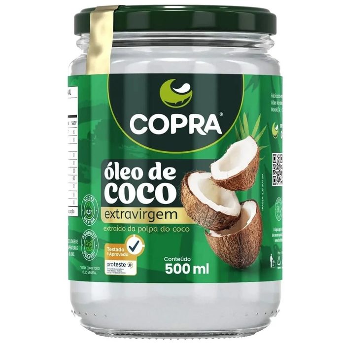 oleo de coco copra extravirgem pote de vidro 500ml
