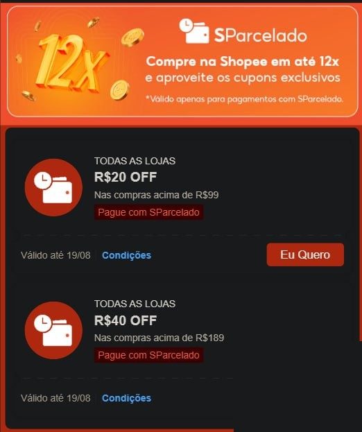 Cupons Shopee SParcelado