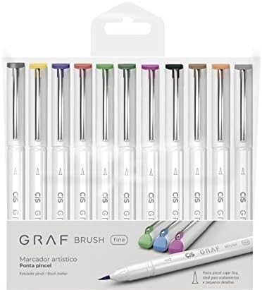 marcador artístico cis graf brush fine 12 cores