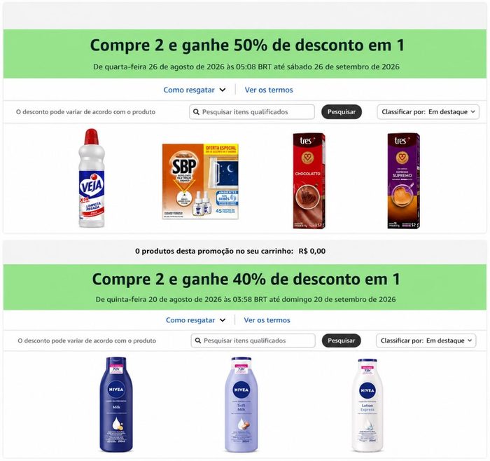 Compre 2 e ganhe 50% de desconto em 1