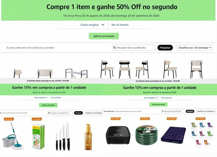 Compre 1 item e ganhe 50% Off no segundo