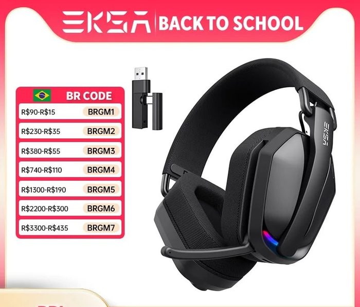Headset Sem fio Eksa G19BT 2.4GHz Bluetooth 5.4 com microfone para PC/PS5/Xbox