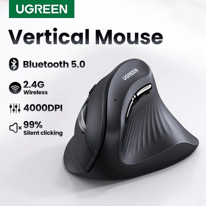 Mouse sem fio Ugreen, recarregável, Bluetooth 5.0, 2.4G, ergonômico, 4000 Dpi