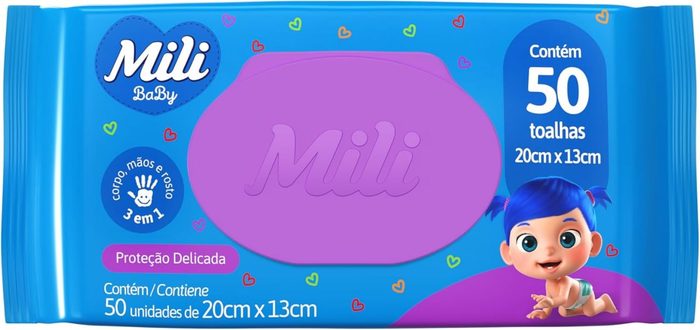 toalhas umedecidas mili baby 50 unidades