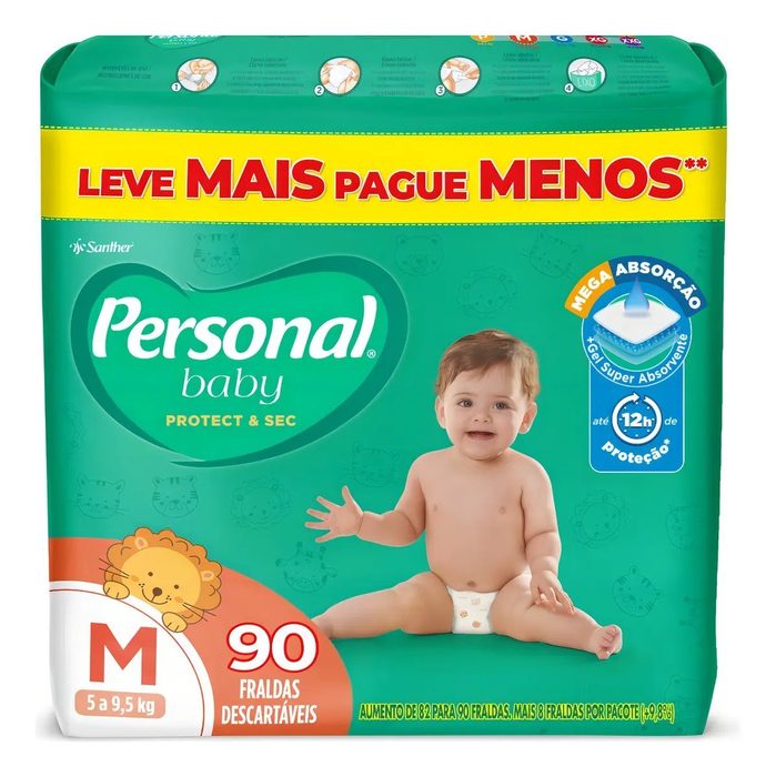 fralda personal baby protect & sec m 90 unidades