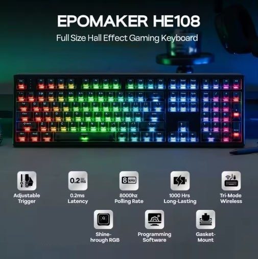Teclado Magnético Epomaker He108, full-size, Rt 0.005