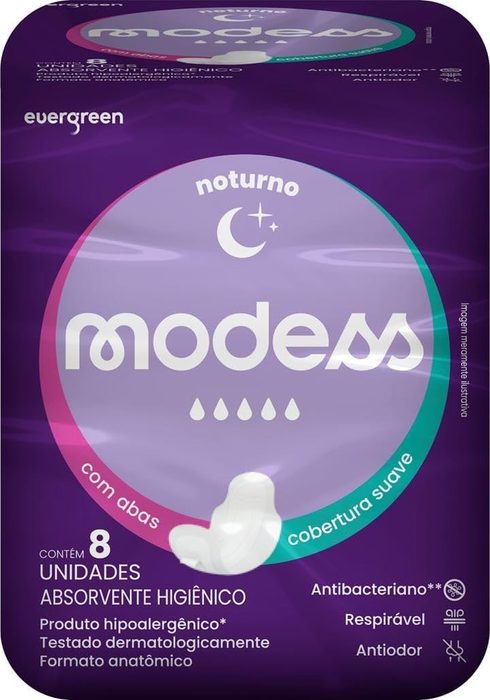 absorvente modess ever green noturno com abas 8 unidades