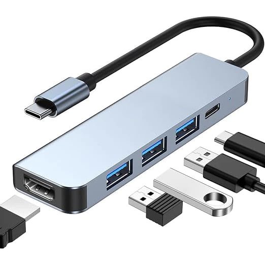 Hub USB C, adaptador multiportas USB-C 5 em 1 com HDMI 4K, entrega de energia de 100W, 3 portas de dados USB A