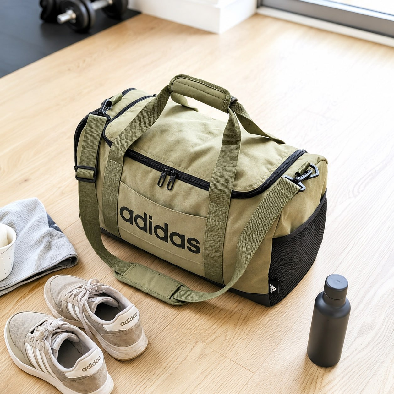 mala adidas duffel pequena linear olive strata black