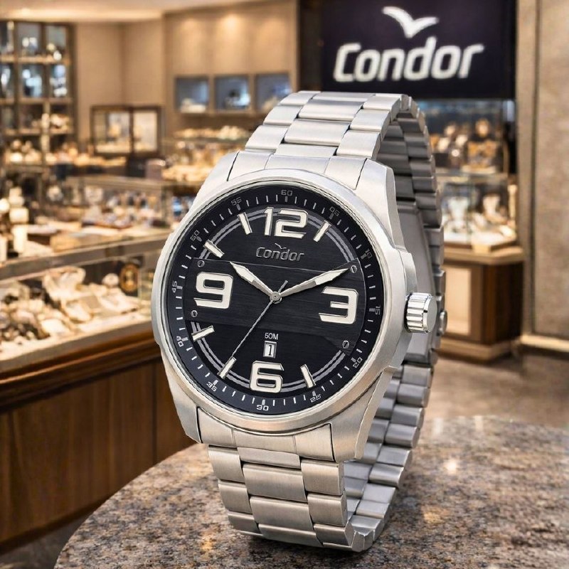 relógios condor analógico de quartzo prateado fundo preto