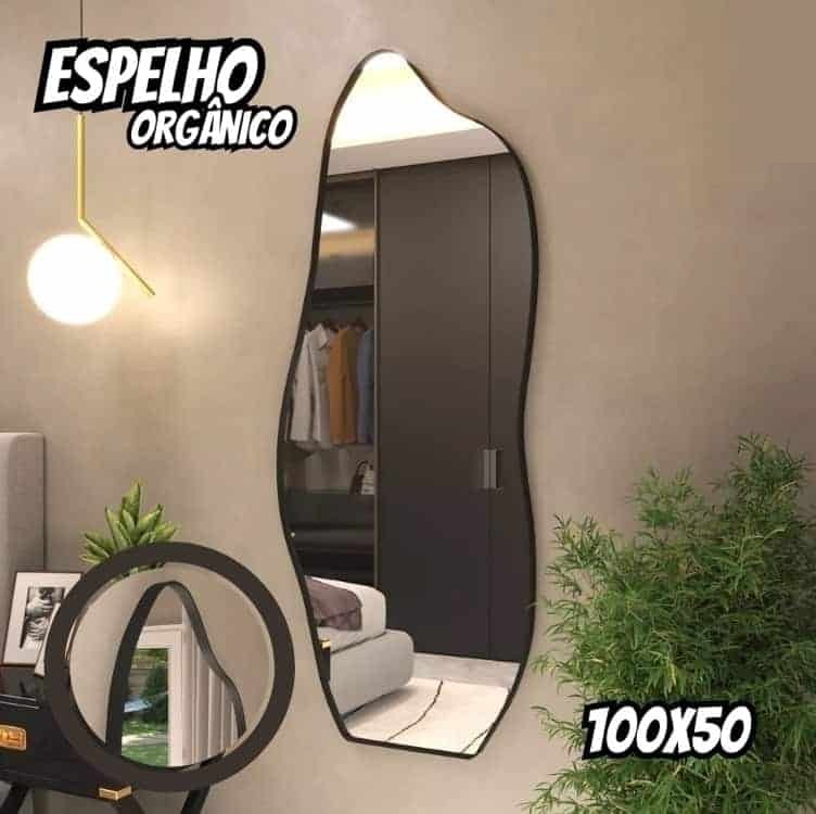 Espelho Orgânico 100x50 Corpo Inteiro Com Moldura Caramelo