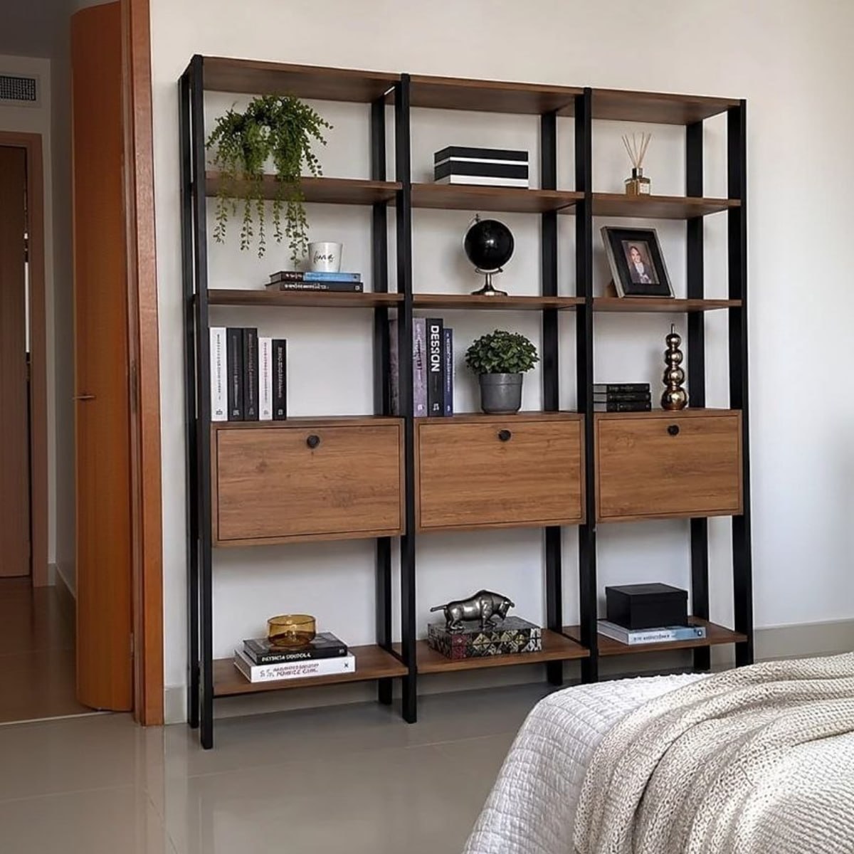 estantes conjunto 3 estantes para livros industrial 1 porta mdp db