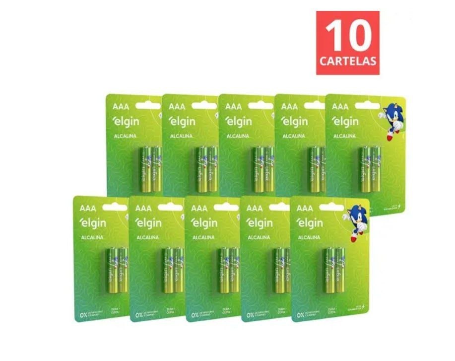pilhas elgin alcalina palito aaa cx.10 cartelas/2 unidades