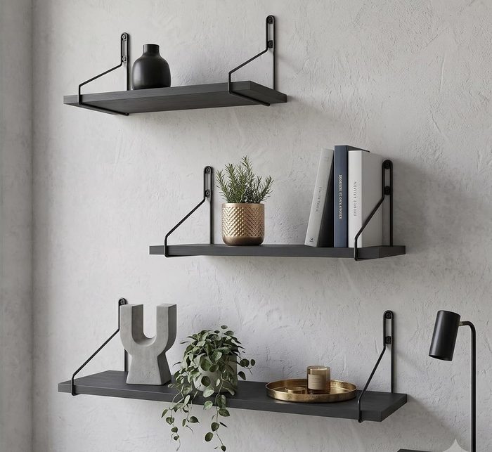 prateleiras kit 3 parede suporte aramado 40x25 preto