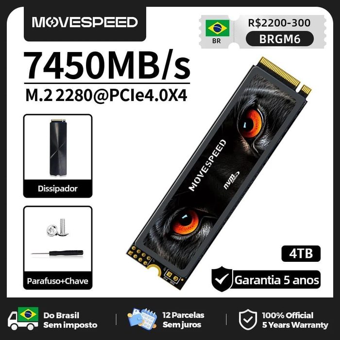 4Tb Ssd Nvme Gen 4 Movespeed 7450 Mb/s 7450mbs Pcie 4 gen4 4 Tb 4.0